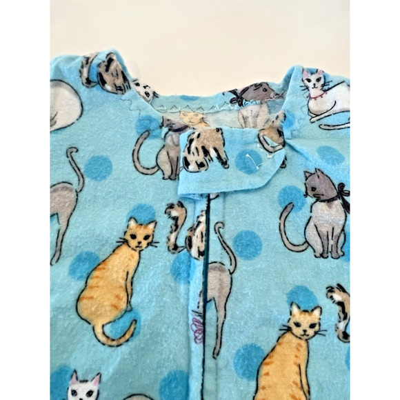 Vintage Homemade Blue Flannel Baby Bunting Cat Print Zip Snap Blanket Soft - Picture 3 of 9
